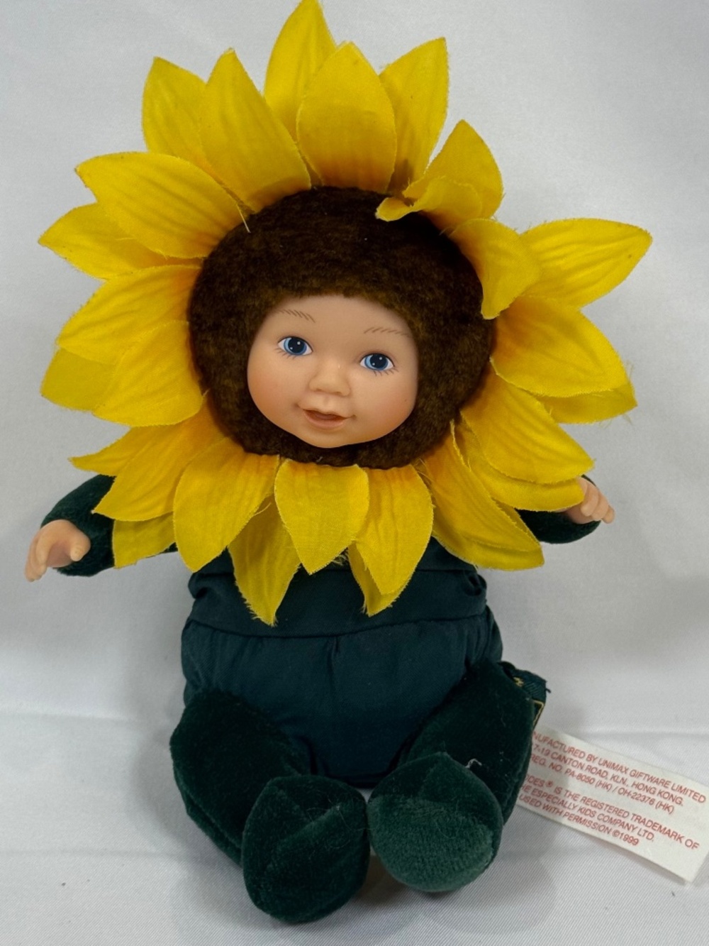 Anne Geddes Sunflower Baby Doll Plush 7” Vintage Floral Baby Photo Doll